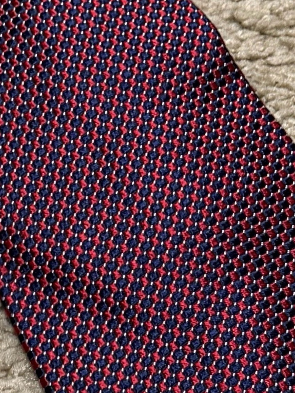 Brooks Brothers “346” Pure Silk Tie Necktie Red With Blue Grid Pattern